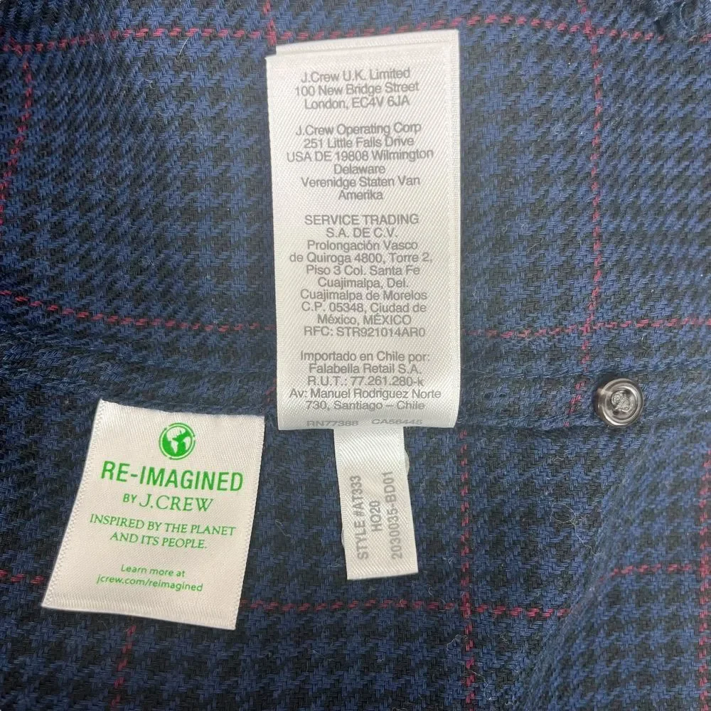 J.Crew‎ Men's XL Slim Blue Houndstooth Check Flannel L/S Shirt w/ Elbow Patch